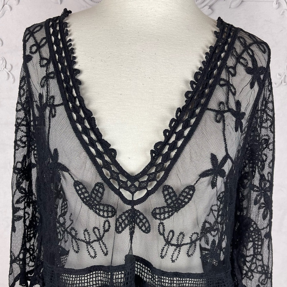 Bohemian Embroidered Floral Lace Sheer Mesh Top Swimsuit Coverup - Picture 6 of 8